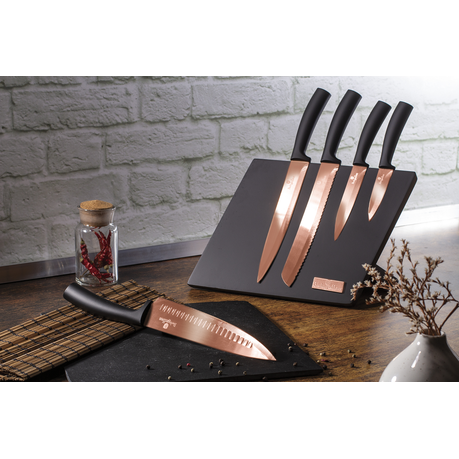 6-Piece Knife Set w/ Magnetic Holder Rose Gold Collection