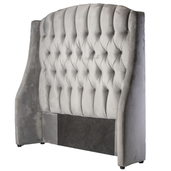 Rounded Arch Deep Button Velvet Headboard with Wings - Dark Grey (Velvet)