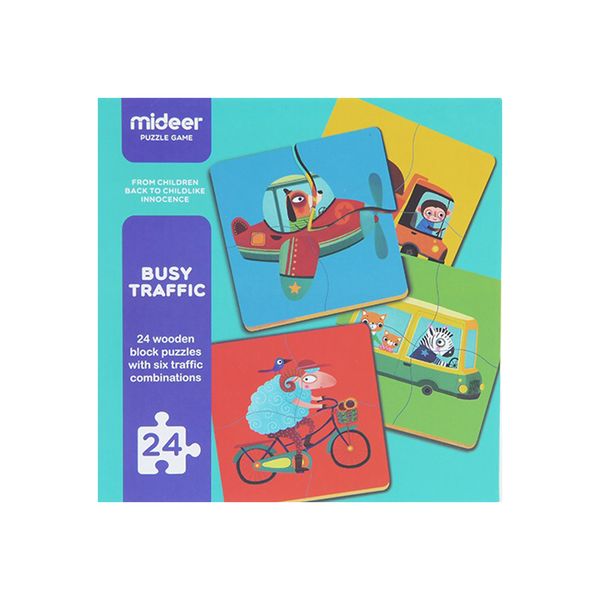 Mideer Busy Traffic Wooden Puzzle: 6 x Puzzles (24 Pieces)