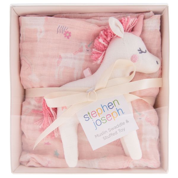 Stephen Joseph Muslin Blanket And Stuffed Animal Unicorn