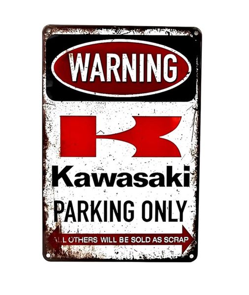 Warning Kawasaki Parking Retro Style Metal Bar Sign For Cafe Bar Wall Decor