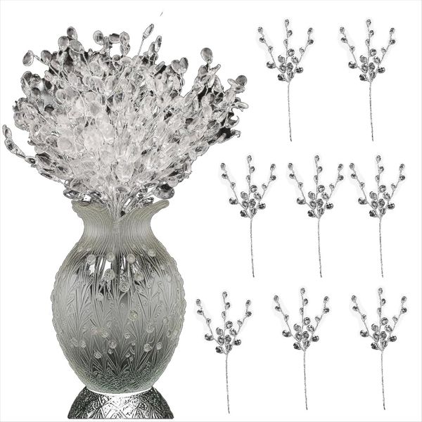 25 Pcs 5.9 Inch Acrylic Flowers Branch, Water Droplet Shape Crystal Flower