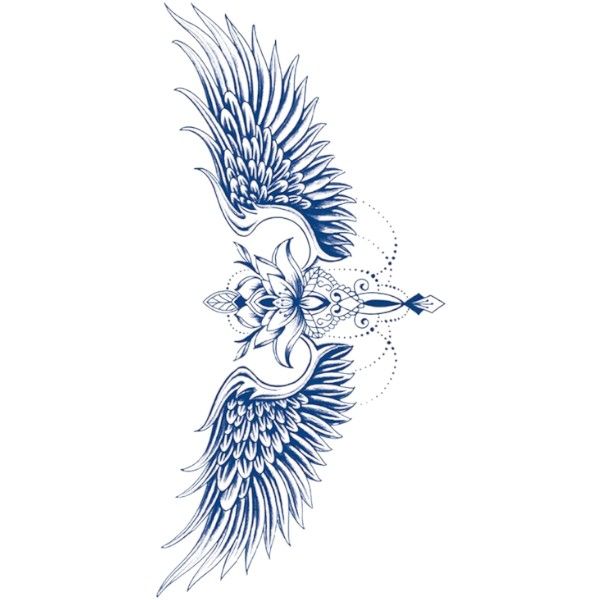 1 Piece - Divine Bloom Winged Temporary Tattoo - Blue