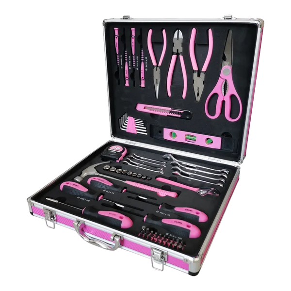 2 Compartments 63 Pieces Tool Set Aluminium Case - Pink