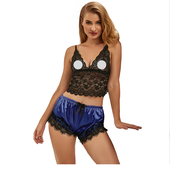 Edendiva's Women Nightwear Lace Trim Satin Top Pajama Sets