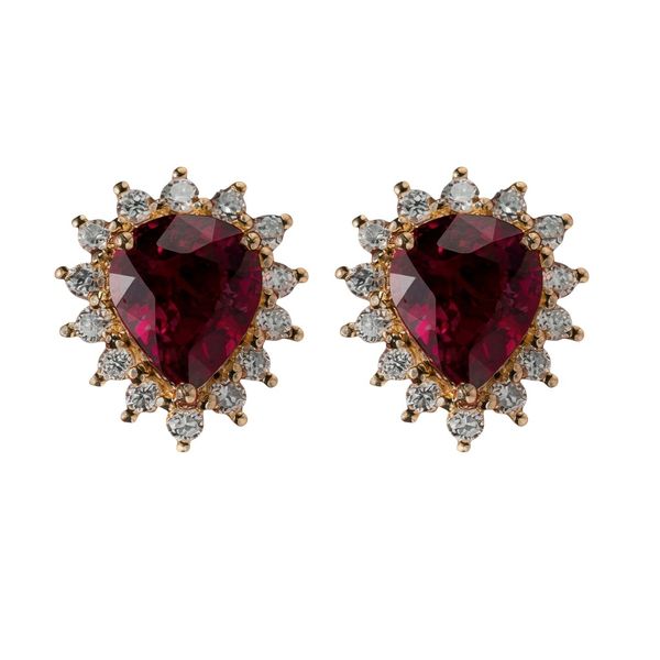 Pear-Cut Ruby Style Stud Earrings with Crystal Halo