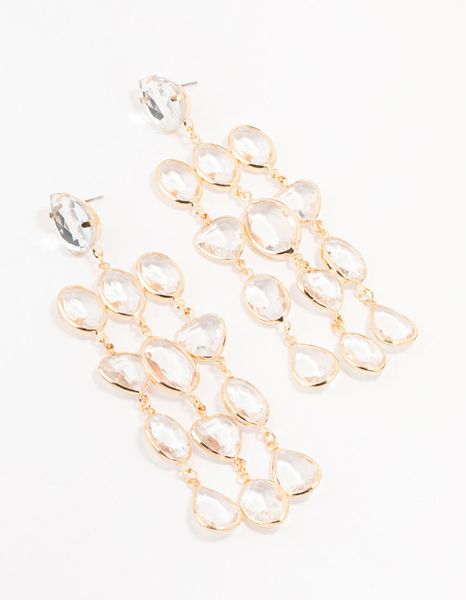 Lovisa Gold Clear Crystal 3 Row Drop Earrings