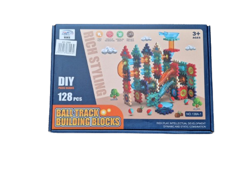 Building Block Marble Run, Educational Puzzle Set - 128 Pieces