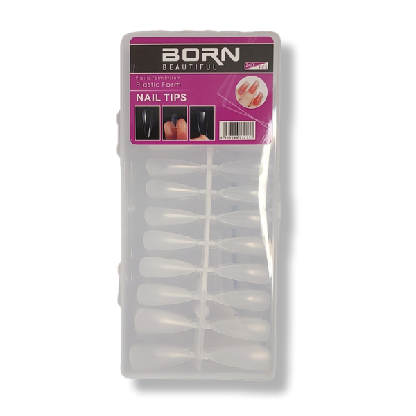 Stiletto – Medium Full Cover Soft Gel Clear Matte Nail Tips – 240 Piece – Box