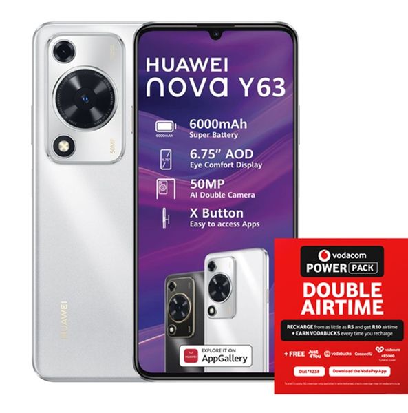 HUAWEI Nova Y63 6GB+128GB LTE Dual Sim - Silver + Vodacom SIM Card Pack