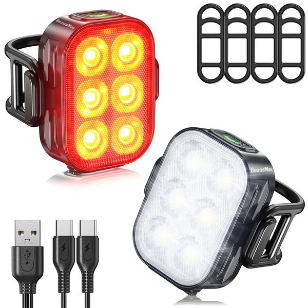 BezosMax Bike Lights for Night Riding, USB Rechargeable Bicycle Light Set