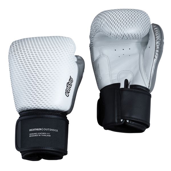 Outshock May Thai Leather Gloves 500 - White/Silver