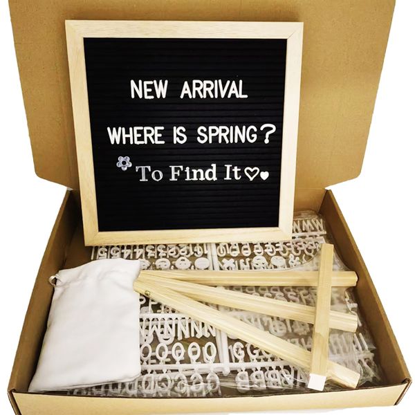 Oak Frame Black Felt Letter Message Board Household- 340 Letters-Gift