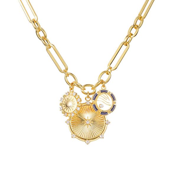 ZELTRYN Pearl copper gold plated sun and mountain necklace