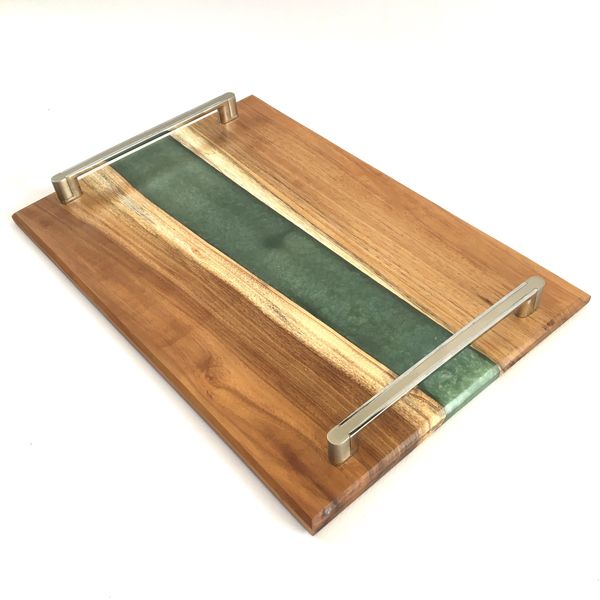 Teal epoxy resin serving tray.