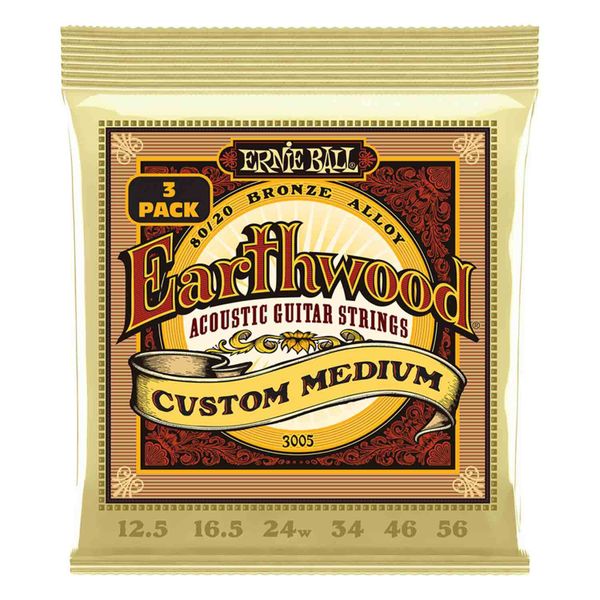 Ernie Ball 3005 - Custom Earthwood 80/20 Acoustic Guitar Strings - 3-pack
