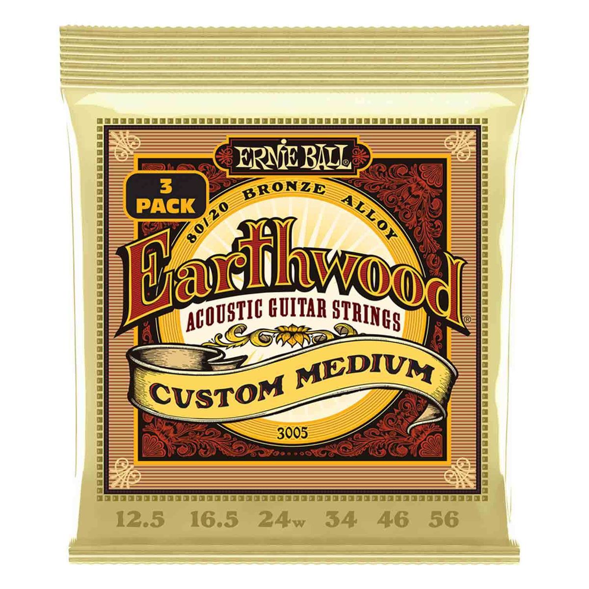 Ernie Ball 3005 - Custom Earthwood 80/20 Acoustic Guitar Strings - 3-pack