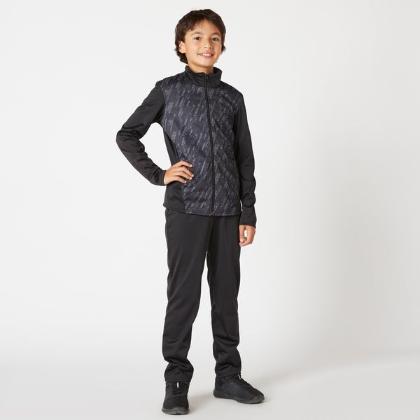Domyos Kids' Breathable Synthetic Tracksuit Gym's - Black &amp; Print