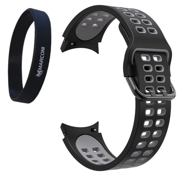 Silicone Strap for Samsung Watch 6 - 44mm - Black/Grey With Marconi Wristband