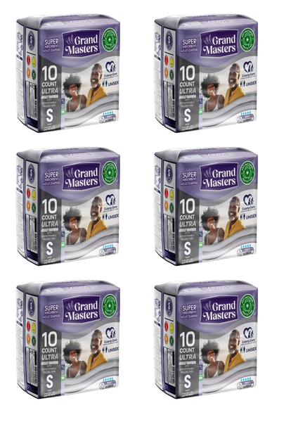Grand Masters Adult Diapers Small (S) 60 Pack (6 x 10) Value Pack