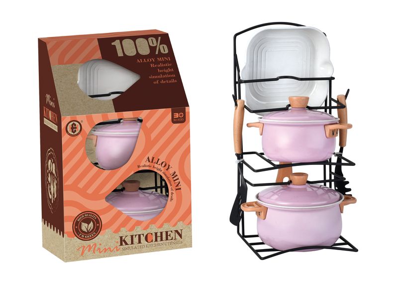 Alloy Kitchen Playset - 3-Tier Rack with Pots, Frying Pan and Utensils