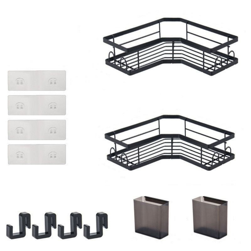 2-Pack Triangular Corner Shelves, Wrought Iron Bathroom Rack - Black