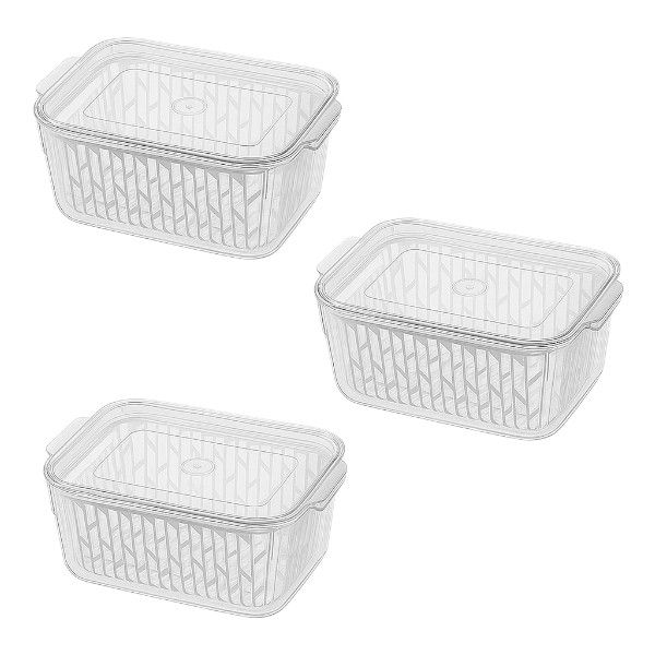 3 Pack - Food Storage Container With Draining Drawer &amp; Lid - Transparent