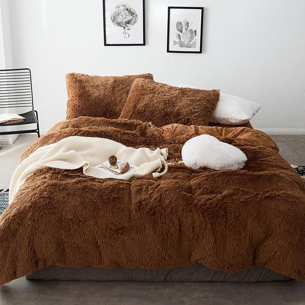 Fluffy Comforter Brown 3 Piece Set 152 cm x 204 cm