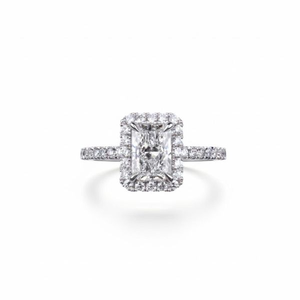 Omura Radiant 1ct Lab Grown Cut Diamond Halo Ring - 925 Silver, Pave Band