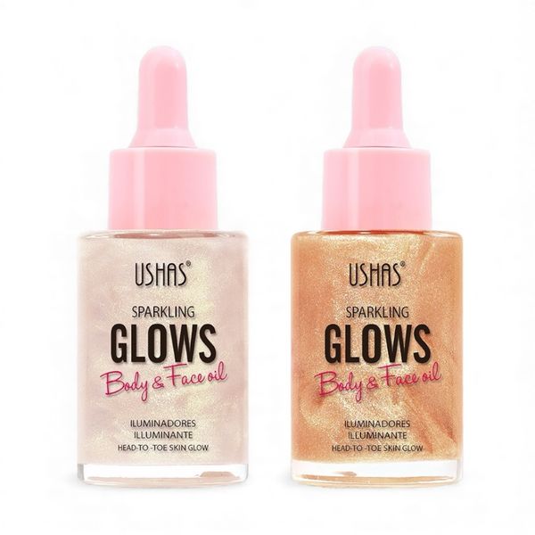 Set of 2 - Ushas Sparkling Glows Body&amp;Face Oil Shimmer Highlighter Silver