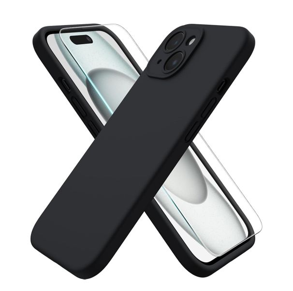 Liquid SiliconeCase &amp; Screen Protector Compatible With iPhone 13 Mini-Black