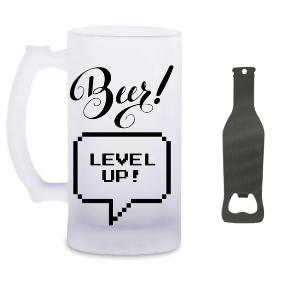 Level Up Beer Glass and Bottle Opener