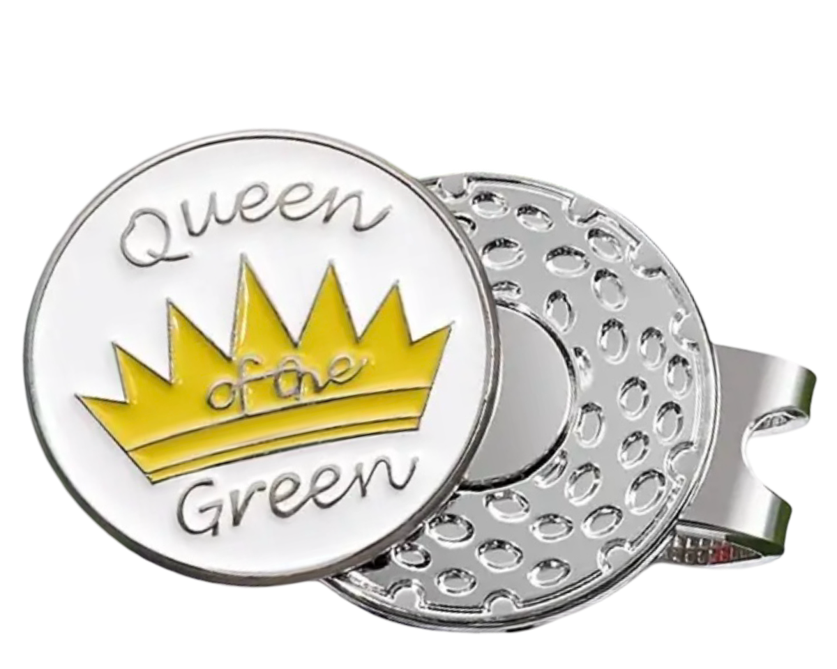 Golf Hat Clip with Removable Ball Marker - Yellow Crown, Queen of the Green