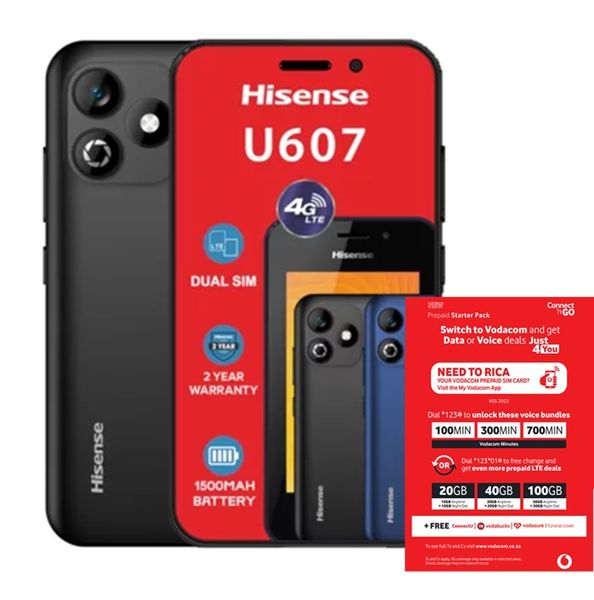 Hisense U607 8GB LTE Dual Sim - Black(NL) + Vodacom SIM Card Pack