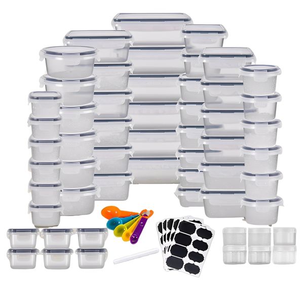 56Pcs Food Storage Box,Cereal Dispenser,Airtight Pet Food Container-plastic