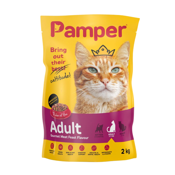 Pamper Adult Dry Cat Food Gourmet Feast Flavour (1x 2kg)