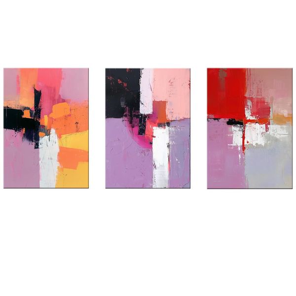 Canvas-Art-3 Pieces Vivid Red &amp; Pink Abstract Wall Art