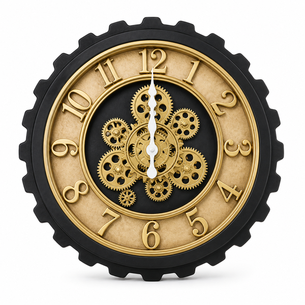 Black and Gold Gear Wall Clock Industrial Style Home Décor