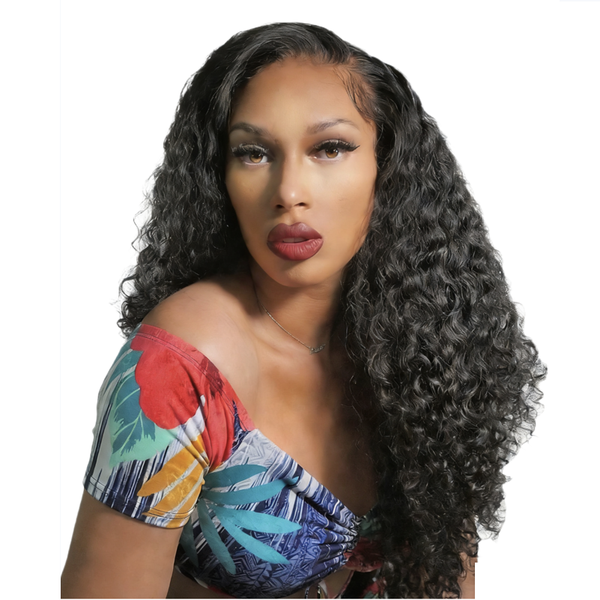 Geebuy 24 inch Curl Wig Frontal Water Wave 15A Free Parts Desigh Peruvian
