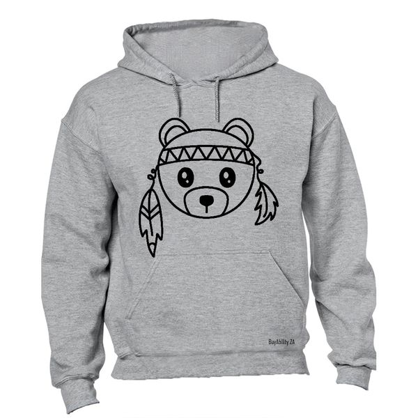 Teddy Bear Stencil - Ladies - Hoodie - Grey