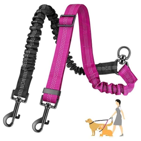 Reflective Double Dog Leash Splitter - Shock-Absorbing &amp; Tangle-Free