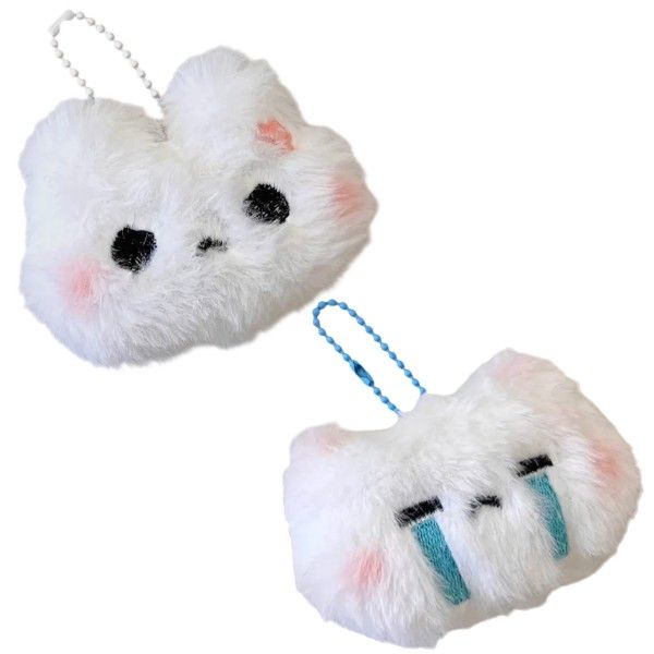 2 Piece - Cute Plush Animal Mood Keychain Set - Angry Bunny & Crying Cat