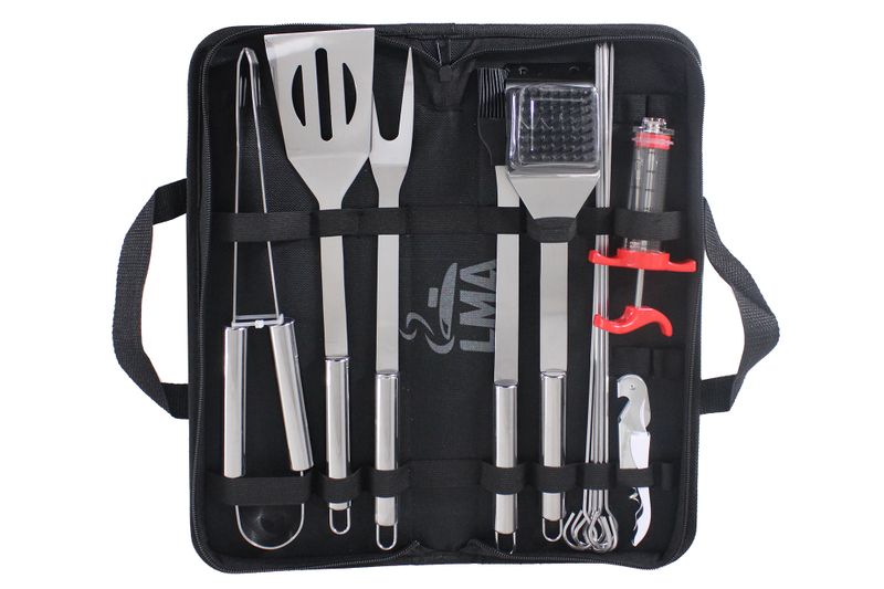 LMA Stainless Steel 13 Piece Braai Utensil Set w Baster &amp; Bottle Opener In Bag