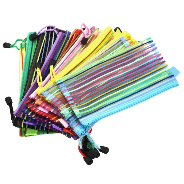 A6 Zipper Mesh Pouch, Colorful Pencil Bag Document (14 Pieces)