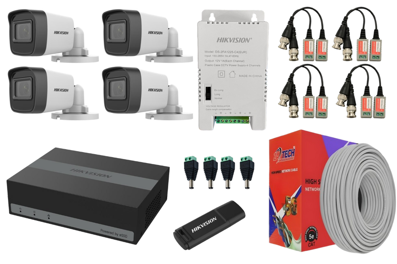 Hikvision eDVR CCTV Kit with 2MP Cameras &amp; 100m CAT5 ZATECH Roll