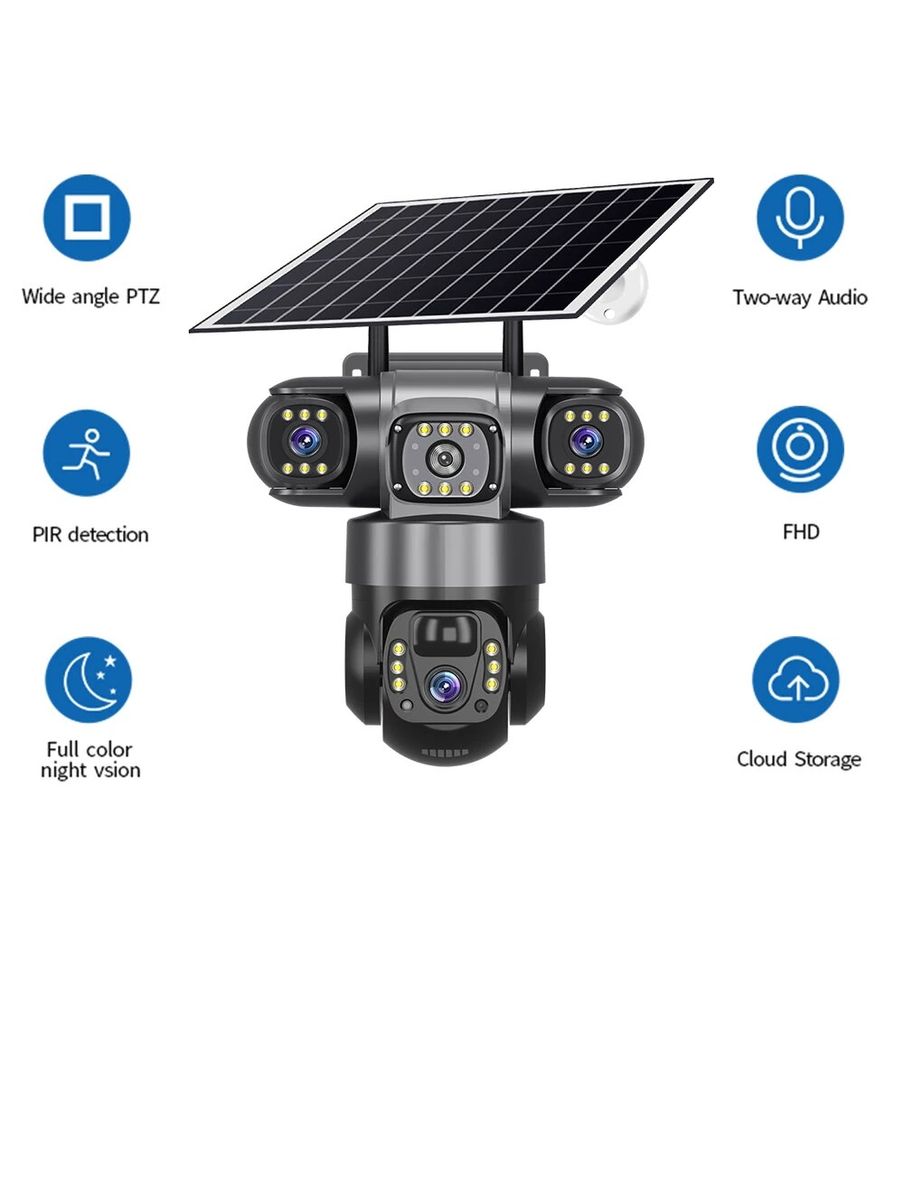 Solar Security Camera 3-Lens System Dual-Charging Night Vision