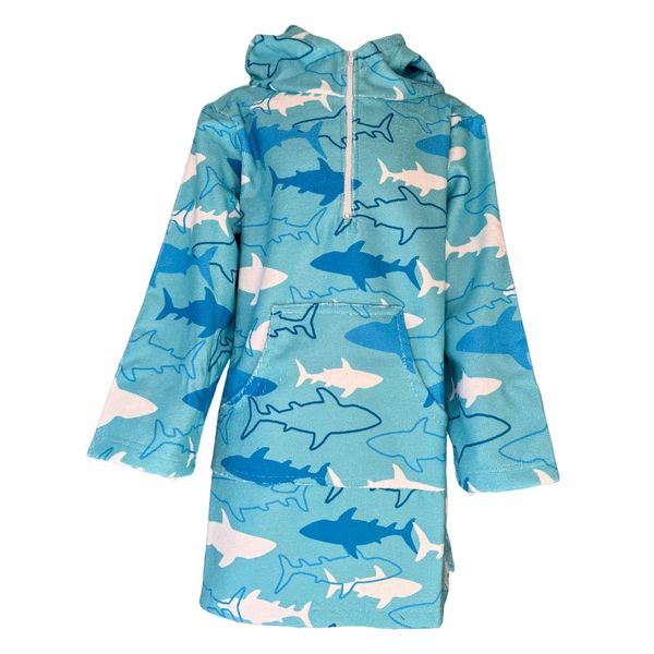 Kids Hooded Beach Towel, Front Zip, Long Sleeves Sharks