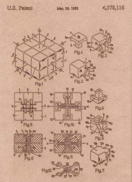 Vintage Patent Sketch Style Rubiks Cube - Unframed