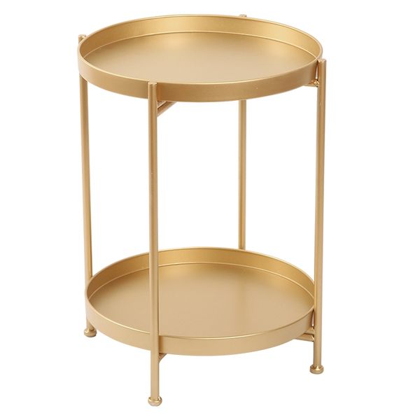 2 Tier Gold Contemporary Metal Coffee Table Side Table