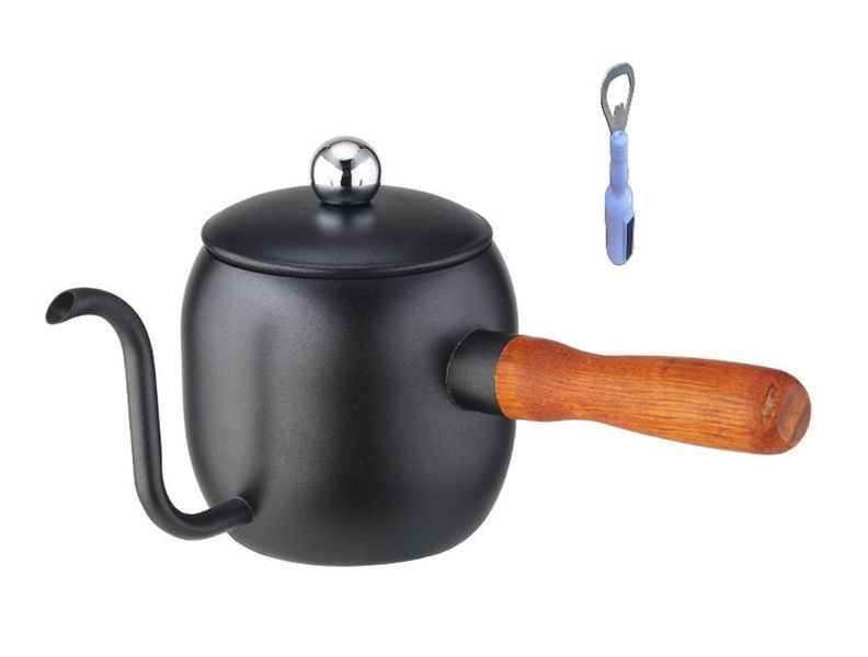 500ml Stainless Steel Tea Dripper Coffee Kettle-Black And Bottle Opener